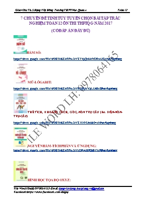 7 Chuyên đề tuyển chọn bài tập trắc nghiệm Toán 12 ôn thi THPTQG